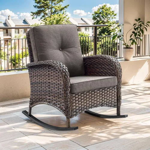 Miniatura 9 de Mecedora de Artfurniz para patio: Silla mecedora de mimbre para exteriores con cojín removible, con capacidad de peso de 300 libras, asiento Mimbre