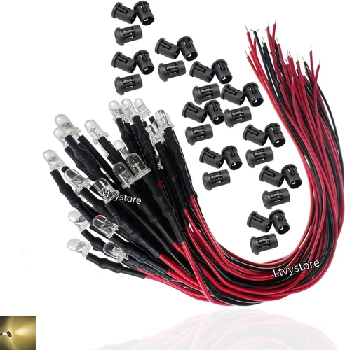 Miniatura 5 de 30 bombillas LED blancas de 0.118 in y 12 V precableadas con cable de 7.87 pulgadas, diodo emisor precableado, 30 unidades, color negro, 0.118 in