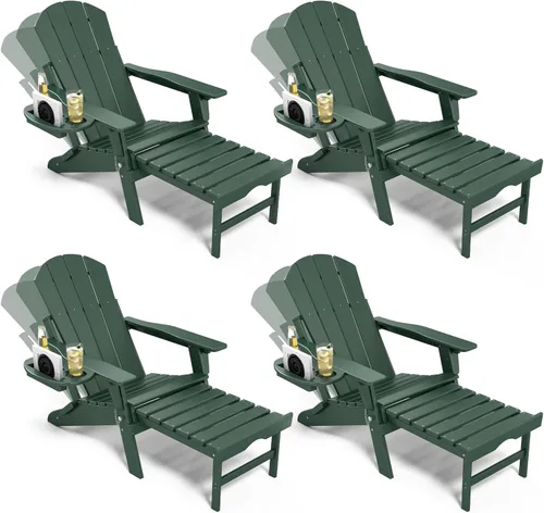 Miniatura 30 de NAVINE Silla Adirondack ajustable con reposapiés retráctil, Silla Adirondack plegable de HDPE con portavasos, Silla Adirondack para todo el tiempo