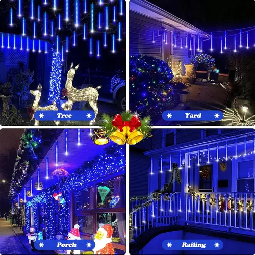 Miniatura 3 de YEGUO Paquete de 2 tiras de luces solares para exteriores, 16 tubos y 288 luces LED de meteoritos para fiestas, árboles, vacaciones, techo, boda