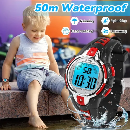 Miniatura 2 de Edillas Relojes digitales para niñas y niños, reloj de pulsera de 7 colores para niños, impermeable, deportivo, al aire libre, multifuncional