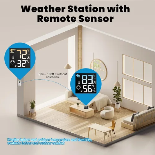 Miniatura 6 de uzoli Reloj Despertador de Proyección Estación Meteorológica, Reloj Proyector Atómico WWVB con Sensor, Retroiluminación Ajustable, Temperatura
