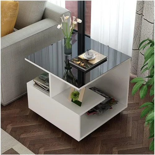 Mesa auxiliar cuadrada de 3 niveles con estantes de almacenamiento, mesa auxiliar moderna para el hogar, sala de estar, dormitorio (color blanco,