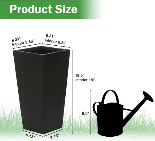 Miniatura 3 de LuxenHome - Macetas altas para plantas de interior, macetas cónicas negras para plantas de exterior, macetas de 18.5 pulgadas para exteriores e
