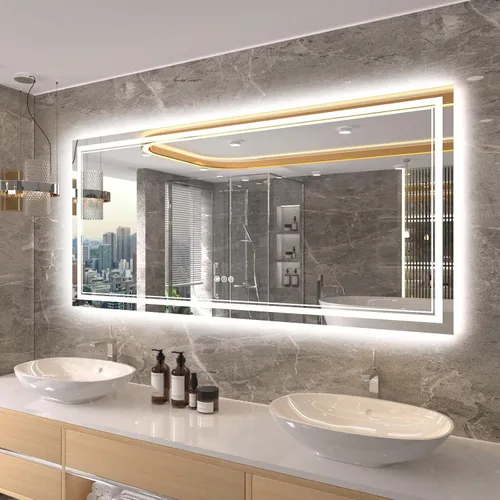 Miniatura 47 de Espejo de baño LED de 72 x 36 pulgadas, retroiluminado y frontal iluminado, espejo de tocador grande iluminado con luces, antiniebla, regulable