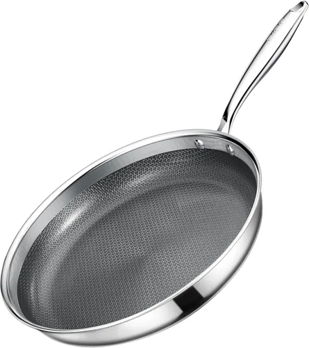 GiPP Sartén de acero inoxidable de tres capas, sartenes híbridas de 12 pulgadas, antiadherentes, aptas para lavavajillas y horno, listas para