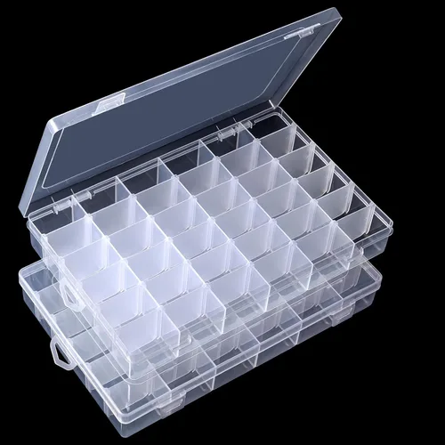 Miniatura 8 de Gospire Organizador de joyería Caja de almacenamiento de plástico transparente con 15 grandes rejillas con divisores extraíbles