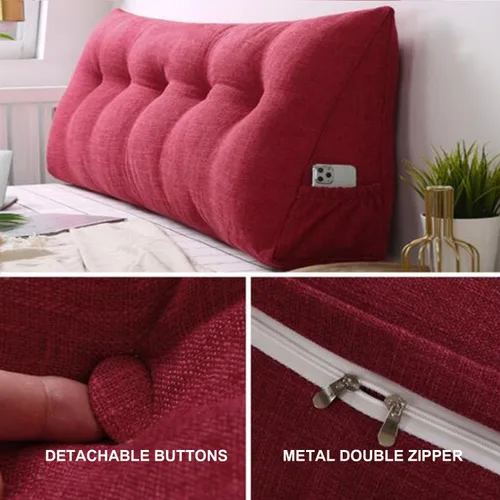 Miniatura 2 de Almohada triangular grande para cabecero de lectura, almohada de lino y algodón para sofá cama, cojín de apoyo de posicionamiento con funda Rojo