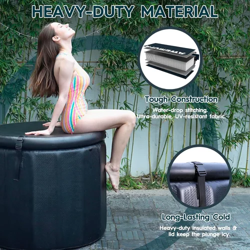 Miniatura 5 de AWEMUFA Tina de inmersión fría para atletas, bañera de hielo inflable de 100 galones, compatible con enfriadores de agua, tinas de hielo portátiles