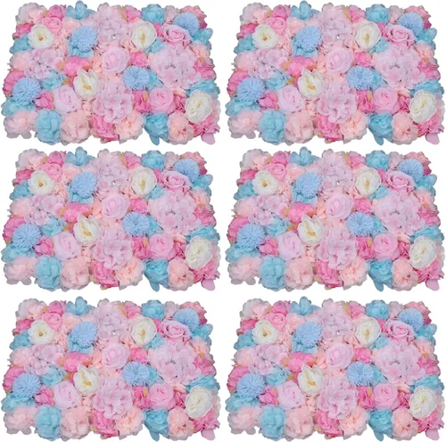 Miniatura 22 de Paneles de flores para decoración de pared, panel de fondo de pared de flores artificiales, decoración de flores, 23.6 x 15.7 in (24 x 16 pulgadas)