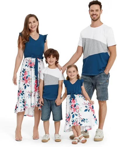 Miniatura 14 de PATPAT Conjuntos de verano a juego para la familia, vestidos y camisetas para mamá y yo, conjuntos de camisetas casuales para vacaciones