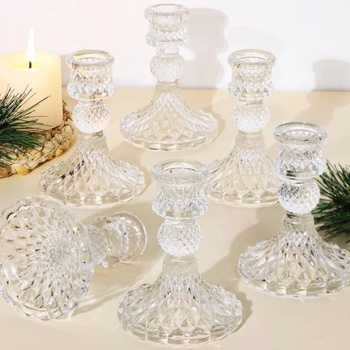 Juego de 6 portavelas de cristal, portavelas transparente y portavelas vintage, portavelas cónico para centros de mesa, otoño, Navidad, otoño,