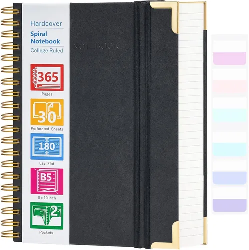 Miniatura 7 de Cuaderno de espiral, cuaderno de cuero de tapa dura de 365 páginas, diario encuadernado de gran tamaño A5 para mujeres y hombres, cuadernos rayados