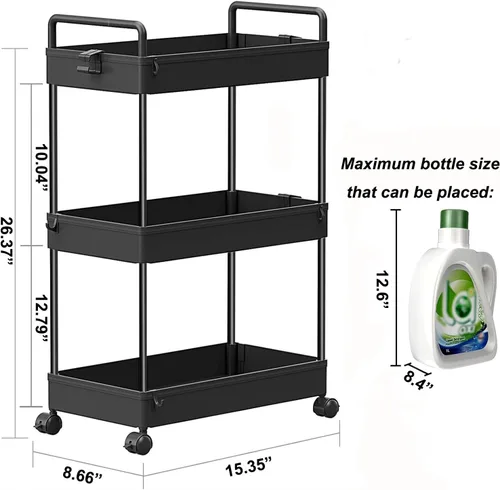 Miniatura 2 de SOLEJAZZ Carrito de almacenamiento rodante de 3 niveles con ruedas, delgado para manualidades, uñas, maquillaje, aperitivos, arte, bebé, carrito