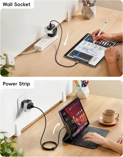 Miniatura 6 de VRURC Cargador para iPhone y Apple Watch, bloque de carga rápida USB C de 20 W, adaptador de viaje compacto 3 en 1 con 2 puertos para iPhone