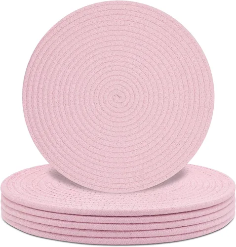 Miniatura 11 de Juego de 6 manteles individuales redondos, alfombrillas de mesa tejidas con cuerda de algodón, almohadillas calientes para cocina, antideslizantes