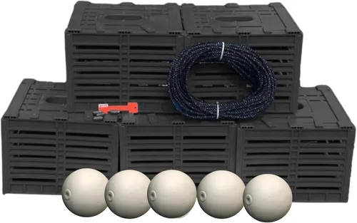 Joy Fish Trampas de plástico resistentes para cangrejos con flotador y cuerda, negro o azul, sin ensamblar, juego de 5 piezas