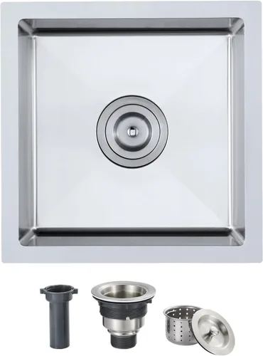 Miniatura 12 de Fregadero de Cocina de 22x18 Pulgadas, Fregadero de Inmersión Hecho a Mano de Acero Inoxidable 304, Tazón Único de 9" de Profundidad, Esquina