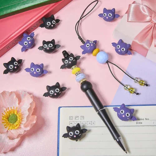 Miniatura 4 de 12 cuentas de silicona 3D de murciélago de Halloween para hacer llaveros focales a granel, animales únicos para bolígrafos, cordones, pulseras