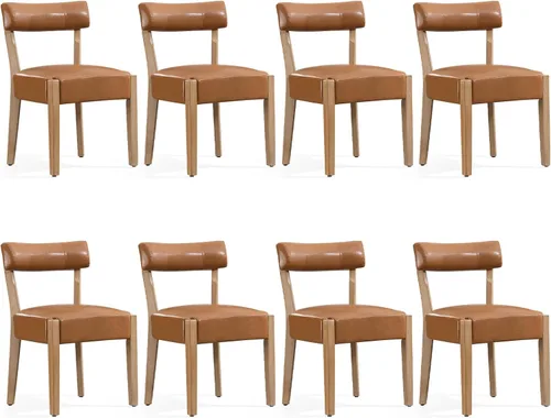 Miniatura 9 de ZJhome Sillas de comedor, paquete de 2 sillas de cocina de madera modernas de mediados de siglo con tapicería de lino, diseño tejido de respaldo