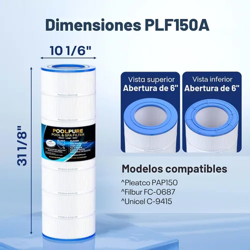 Miniatura 2 de POOLPURE Filtro de piscina PLF150A reemplaza a Pentair CC150, CCRP150, PAP150, Ultral-C4, PP-C4, PP-C4-M, Unicel C-9415, R173216, 59054300, Filbur