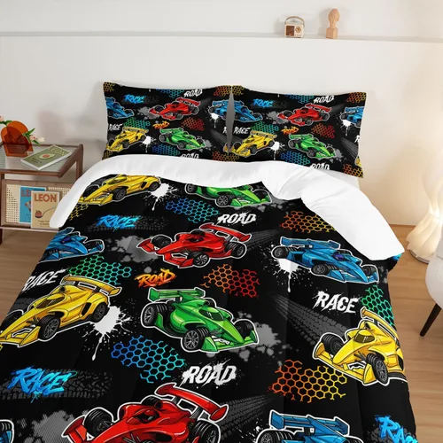 Miniatura 4 de HOSIMA Edredón de Coche de Carreras de Dibujos Animados para Niños para Decoración de Cama de Coche de Carreras, Juego de Ropa de Cama para Niños