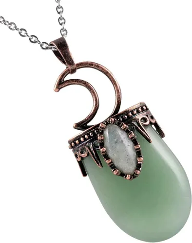 Nupuyai Colgante de piedra de cristal curativo vintage para mujeres y hombres, collar único de luna ovalada, joyería de labradorita