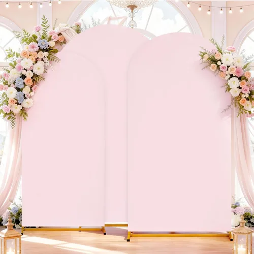 Miniatura 27 de SoarDream Cubierta de telón de fondo de arco de elastano beige ajustada 5 pies, cubierta de arco de boda globo con parte superior redonda, tela