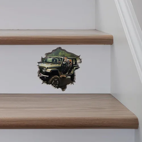 Miniatura 5 de My Wonderful Walls Jeep Wrangler Mouse in Mouse Hole - Adhesivo de pared 3D de vinilo verde con diseño de dibujos animados para paredes, vidrio