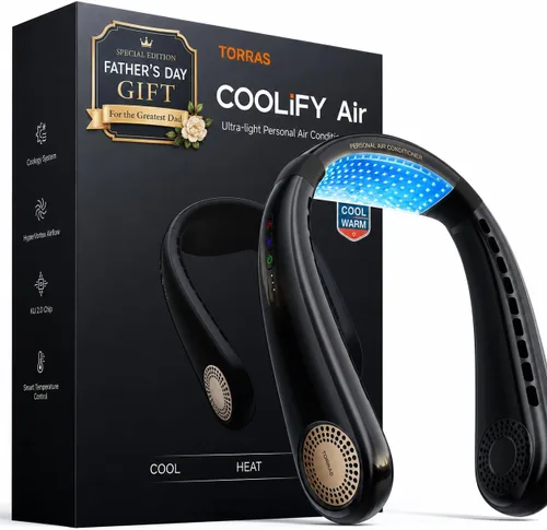 Miniatura 10 de TORRAS COOLiFY Air 2026 Ventilador de cuello mejorado de aire acondicionado, doble flujo de aire profesional, ventilador portátil ultraligero Negro