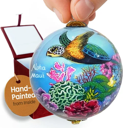 Miniatura 12 de Cornucopia Maui ornamento de Navidad de cristal pintado a mano con caja de regalo, recuerdo coleccionable CC/M