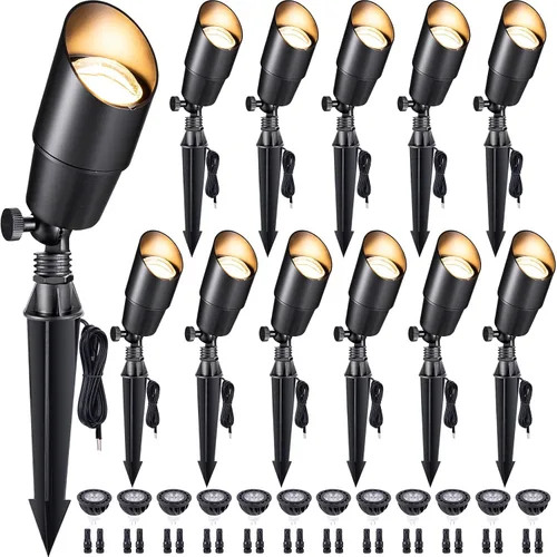 Miniatura 17 de Gardenreet Focos de Paisaje de Bajo Voltaje - Luz Ascendente LED de Latón para Exteriores 12V, Focos con Cable IP65 Impermeables, Bronce Antiguo