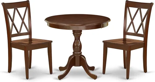 Miniatura 21 de East West Furniture AMCL3-BCH-W - Juego de mesa de comedor de 3 piezas contiene una mesa de cocina redonda con pedestal y 2 sillas de comedor, 36 x