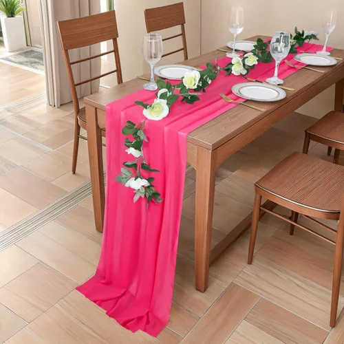 Miniatura 5 de DUOBAO Hot Pink Table Runner 10ft Chiffon Table Runner 29''x120'' Sheer Fabric for Wedding, Party, and Bridal Shower Decor