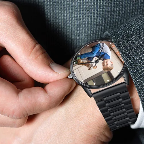 Miniatura 5 de Gemszoo Reloj de encargo de la foto del reloj personalizado de la foto del reloj del cuarzo de la malla del acero inoxidable para los hombres