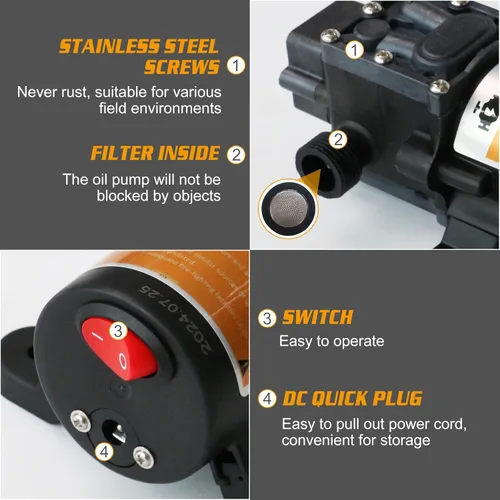 Miniatura 6 de Bomba portátil de transferencia de gasolina eléctrica DC de 12V 75W, transfiere hasta 110 galones de gasolina por hora, ideal para vehículos, botes