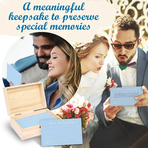 Miniatura 5 de WOODAMORE Caja de tarjetas de consejos y deseos – 50 tarjetas azules de consejos de boda para despedida de soltera, tarjetas de consejos de baby