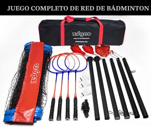 Miniatura 8 de Zdgao Juegos de bádminton para patio trasero, red de bádminton portátil con ajustador de tensión, juego de 4 raquetas de bádminton, 3 volantes