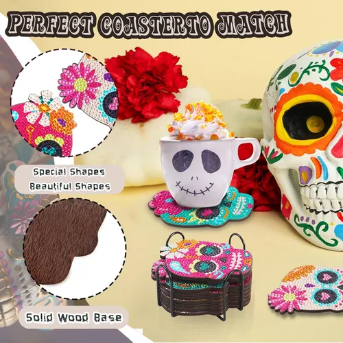 Miniatura 4 de TAVOLOZZA 9 posavasos de pintura de diamante, juego de posavasos de arte de diamante, posavasos de pintura de diamante para principiantes y niños