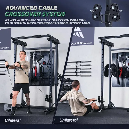 Miniatura 3 de MAJOR FITNESS Drone3 Power Rack, banco de sentadillas para gimnasio en casa de 2500lbs multifunción con sistema de polea doble, barra de tracción