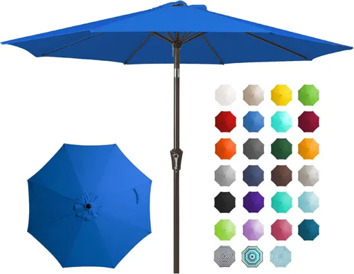 Miniatura 23 de JEAREY Sombrilla de mesa de patio al aire libre de 9 pies con botón de inclinación y manivela, sombrilla de mercado, 8 varillas resistentes, Verde