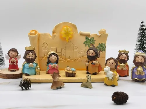 Miniatura 3 de Decoración Navideña Juego de Natividad en Miniatura, 11 piezas Juego de Figuras Religiosas de Decoración Navideña Incluye Escena del Establo
