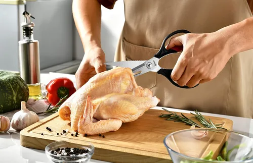 Miniatura 3 de Tijeras de cocina – Tijeras de cocina resistentes para pollo, carne, alimentos, verduras, 9.25 pulgadas de largo, color negro y rojo
