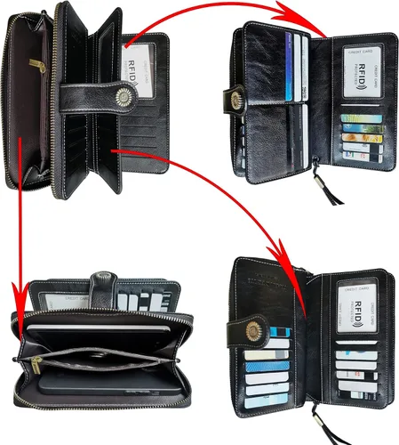 Miniatura 3 de VONCOSS Cartera larga con cremallera alrededor de las mujeres de gran capacidad, para tarjetas de crédito, soporte para teléfono, embrague