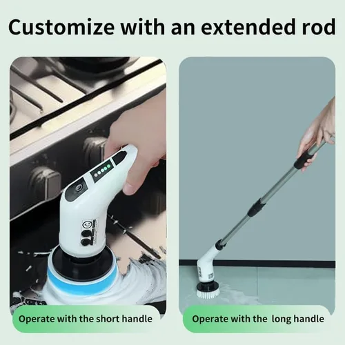Miniatura 6 de Limpiador eléctrico giratorio, cepillo de limpieza inalámbrico con extensión ajustable para el hogar, 9 cabezales de cepillo reemplazables, 2