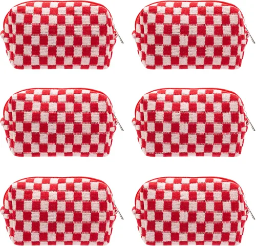 Miniatura 33 de PAZIMIIK Bolsa de Maquillaje a Cuadros para Bolso Portátil con Cremallera, Estuche Pequeño de Cosméticos para Accesorios de Viaje, Azul Ártico