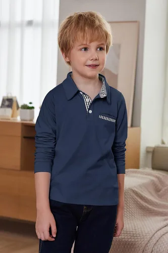 Miniatura 2 de Arshiner Polo de manga larga para niños, polo de algodón con bolsillo para niños