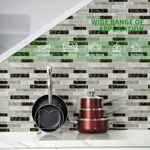 Miniatura 3 de LONGKING - Loseta en muro adhesiva para cocina con diseño de mármol (10 azulejos) (marrón claro)