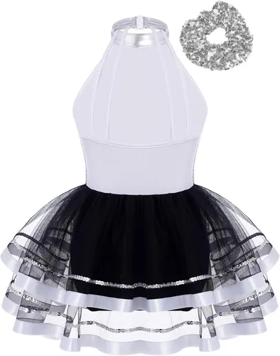 Miniatura 99 de CHICTRY Vestido tutú de ballet con lentejuelas brillantes para niñas y niñas, moderno disfraz de baile latino de jazz