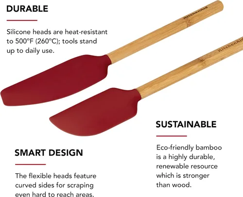 Miniatura 3 de KitchenAid - Juego de espátulas de bambú, rojo imperio, 2 piezas Empire Red